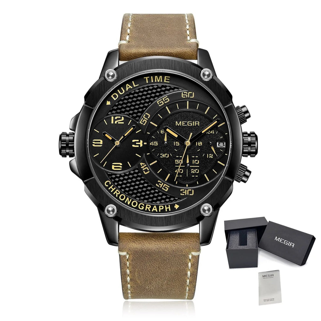 MEGIR Luxury Business Watches for Mens Leather Strap Casual Sports Wristwatch Chronograph Waterproof Male Clock Reloj Hombre-14