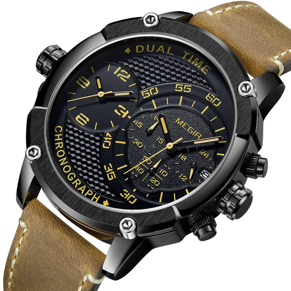 MEGIR Luxury Business Watches for Mens Leather Strap Casual Sports Wristwatch Chronograph Waterproof Male Clock Reloj Hombre-7