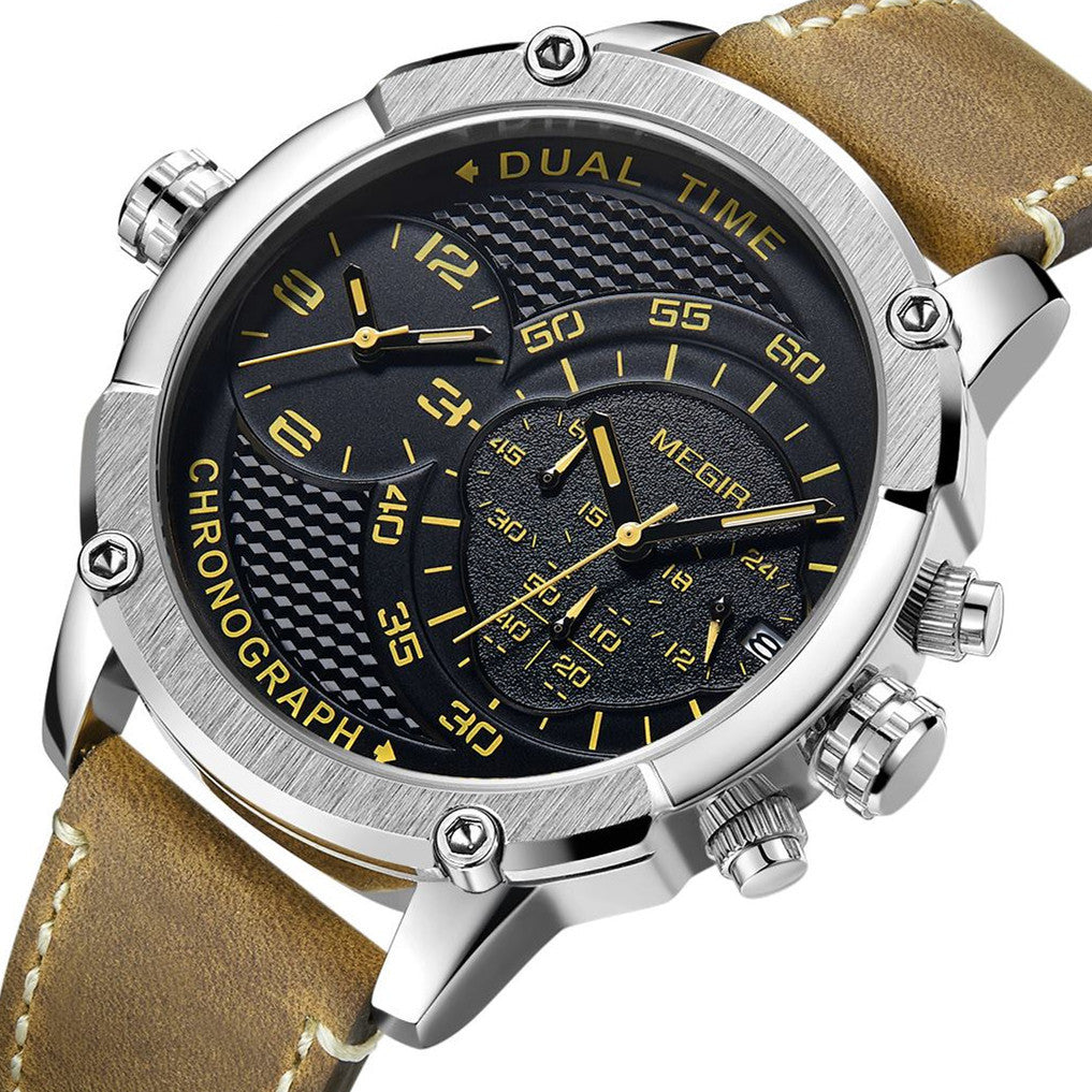 MEGIR Luxury Business Watches for Mens Leather Strap Casual Sports Wristwatch Chronograph Waterproof Male Clock Reloj Hombre-5