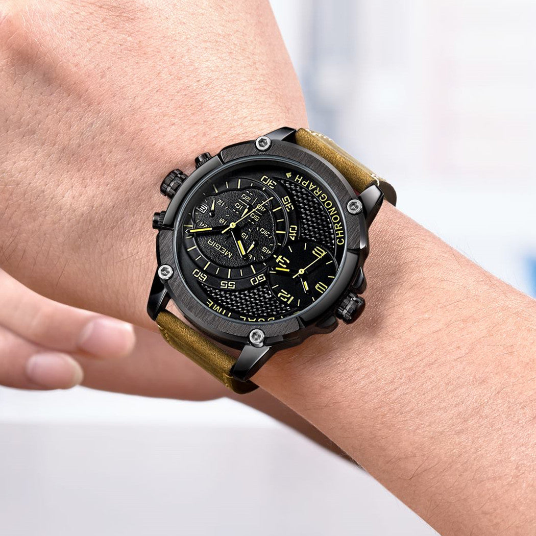 MEGIR Luxury Business Watches for Mens Leather Strap Casual Sports Wristwatch Chronograph Waterproof Male Clock Reloj Hombre-1
