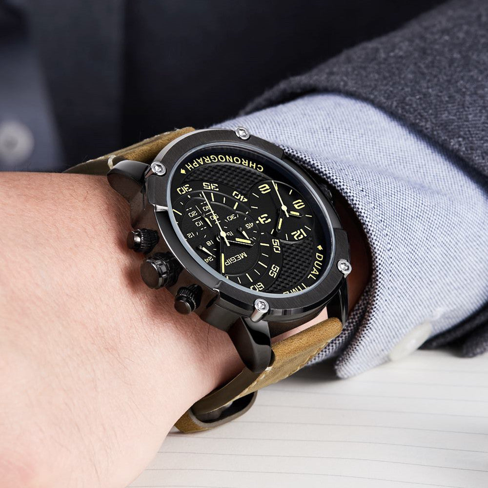 MEGIR Luxury Business Watches for Mens Leather Strap Casual Sports Wristwatch Chronograph Waterproof Male Clock Reloj Hombre-2