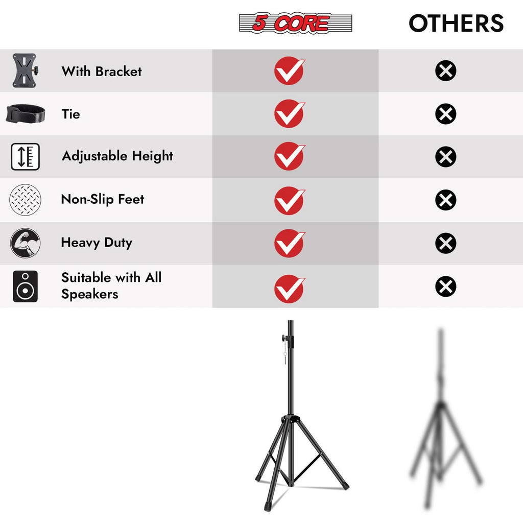 5 Core Speaker Stand Height Adjustable PA DJ Tripod Studio Monitor Stands w 35mm Compatible Insert-4