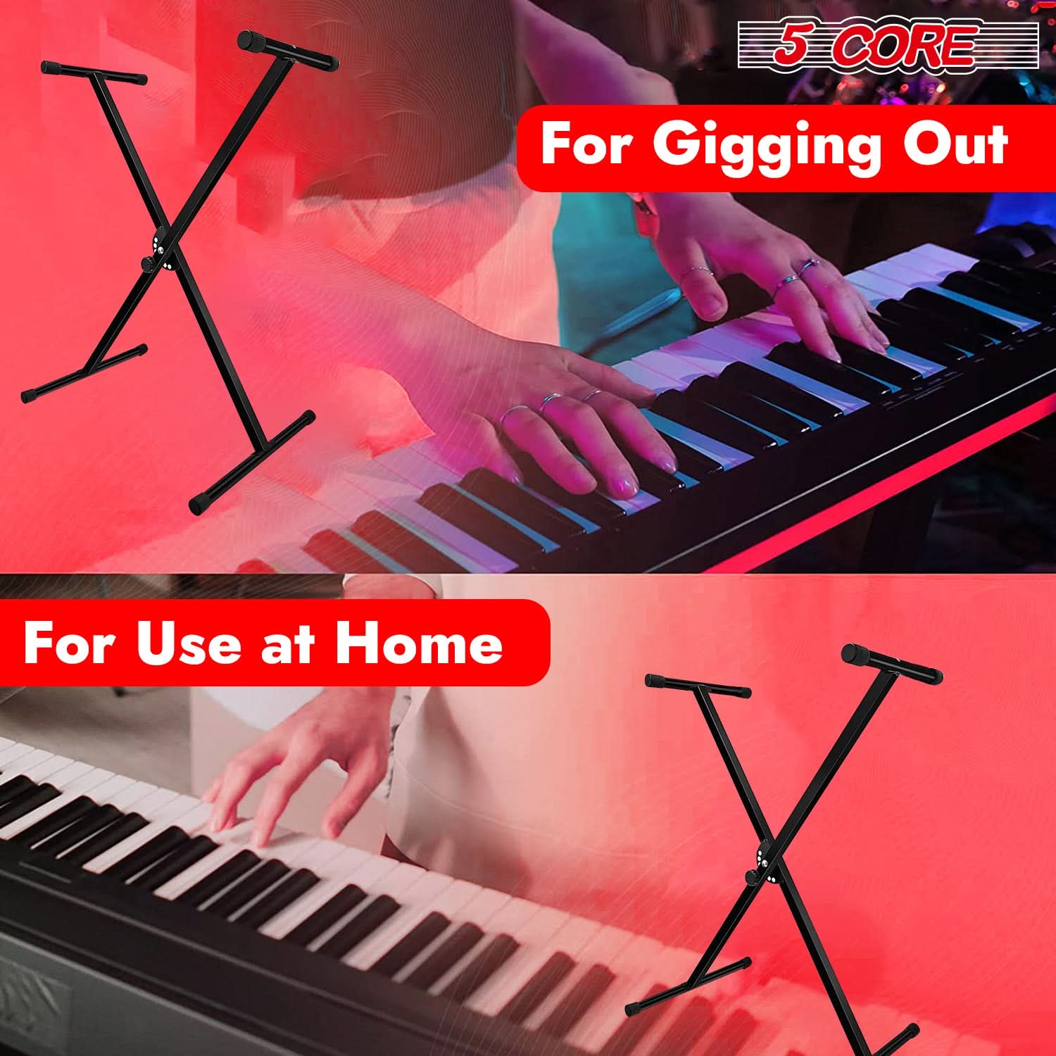 5Core Keyboard Stand Single X Style Adjustable Lift Piano Riser For 49 To 88 Keys BLACK-1