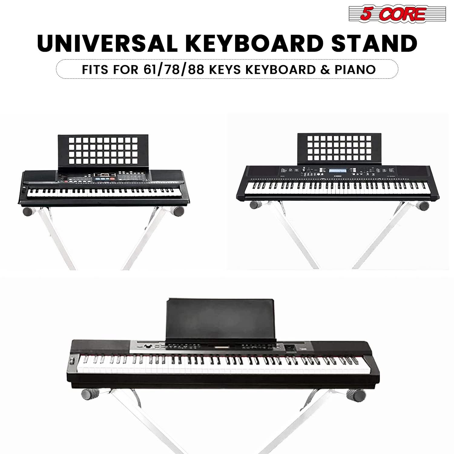 5Core Keyboard Stand Single X Style Adjustable Lift Piano Riser For 49 To 88 Keys WHITE-2