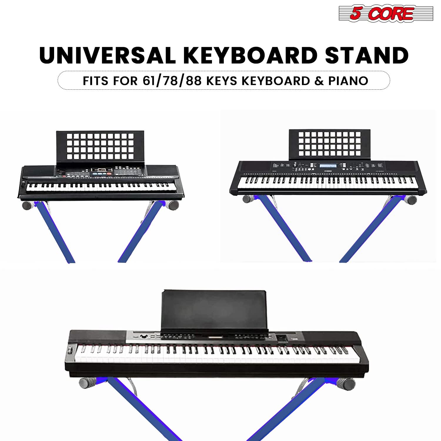 5Core Keyboard Stand Single X Style Adjustable Lift Piano Riser For 49 To 88 Keys BLUE-2