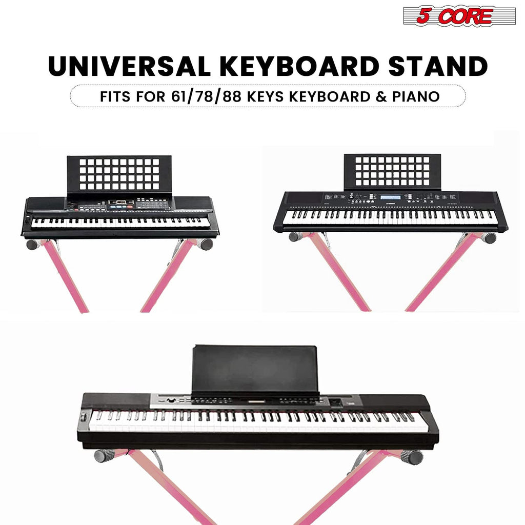5Core Keyboard Stand Single X Style Adjustable Lift Piano Riser For 49 To 88 Keys PINK-2