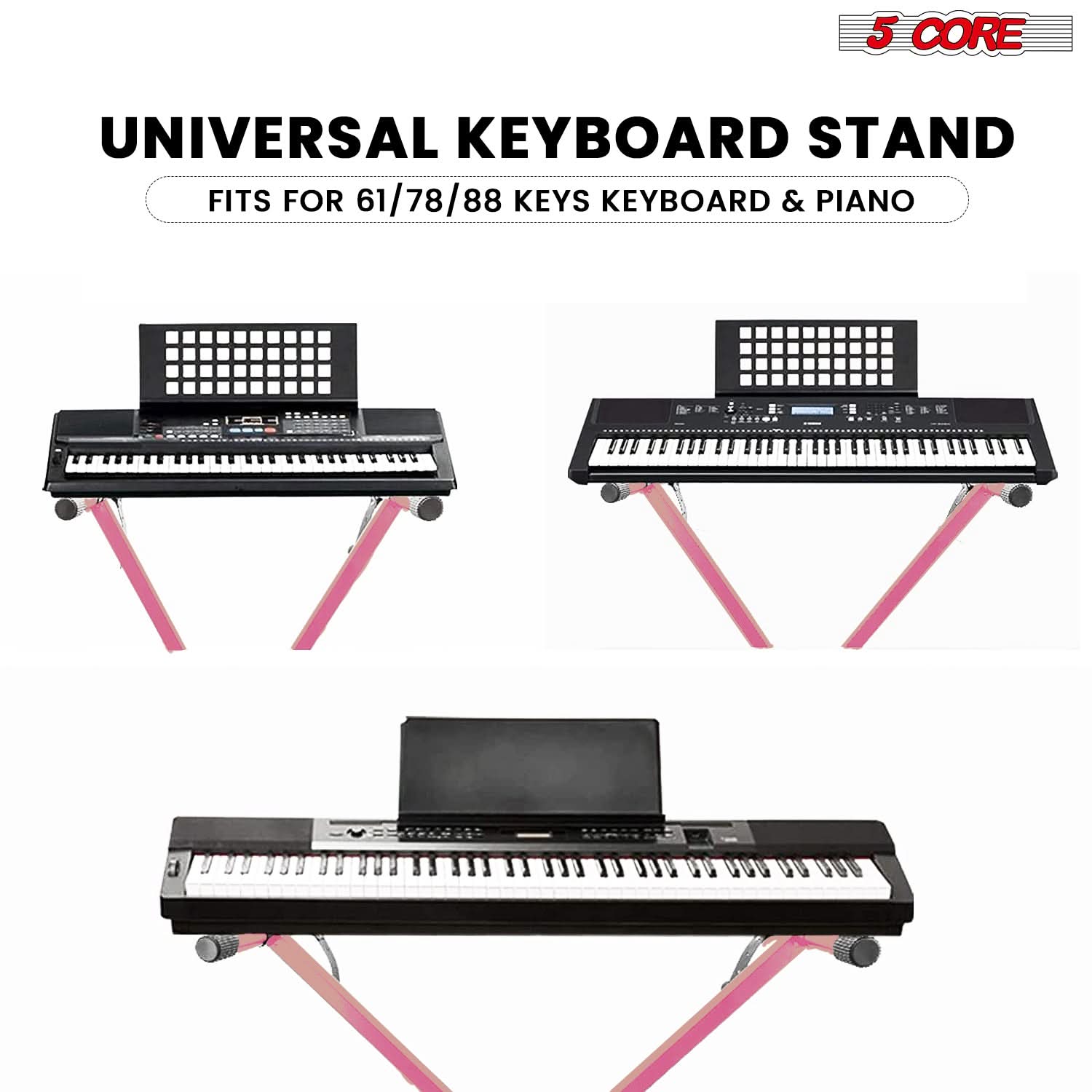 5Core Keyboard Stand Single X Style Adjustable Lift Piano Riser For 49 To 88 Keys PINK-2