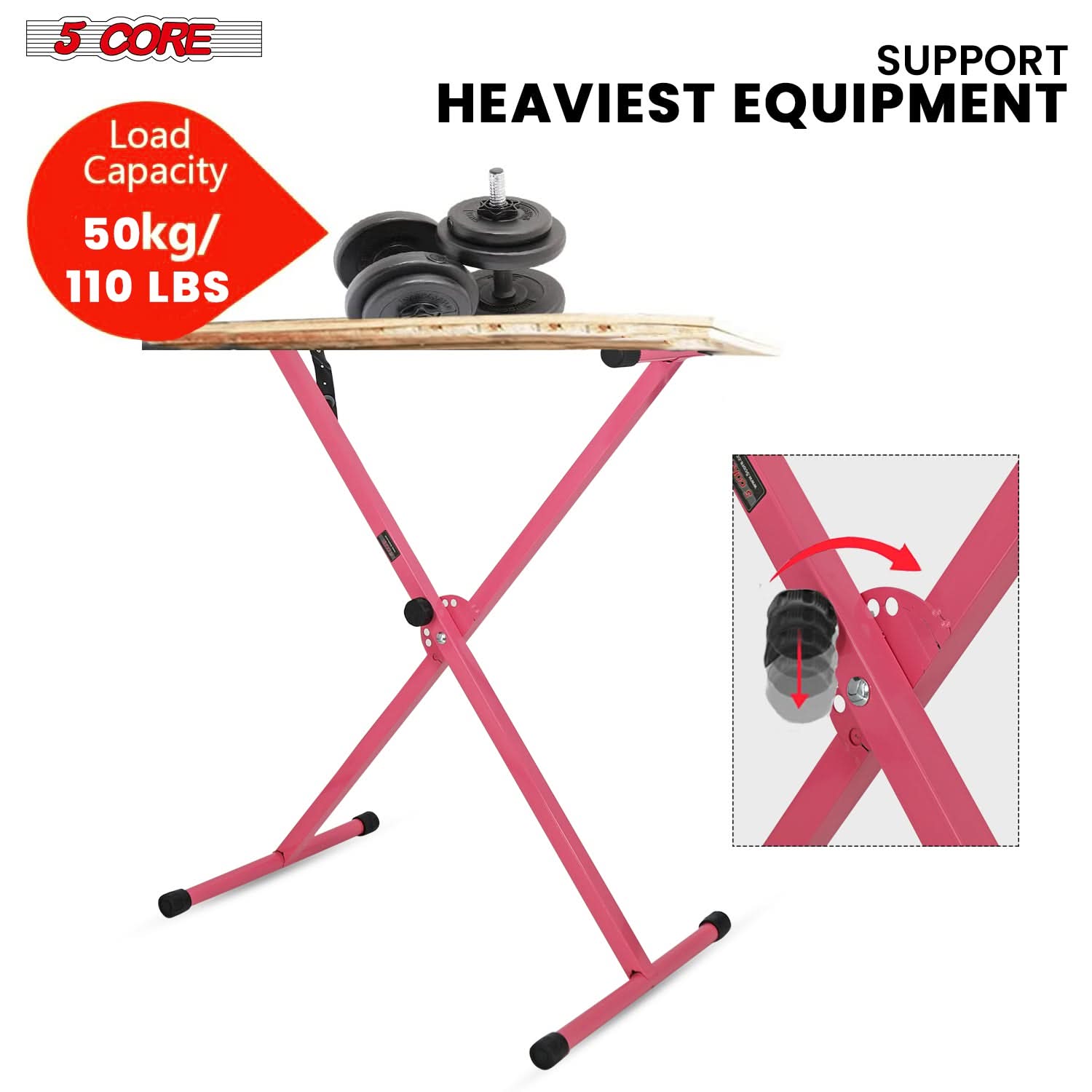 5Core Keyboard Stand Single X Style Adjustable Lift Piano Riser For 49 To 88 Keys PINK-3