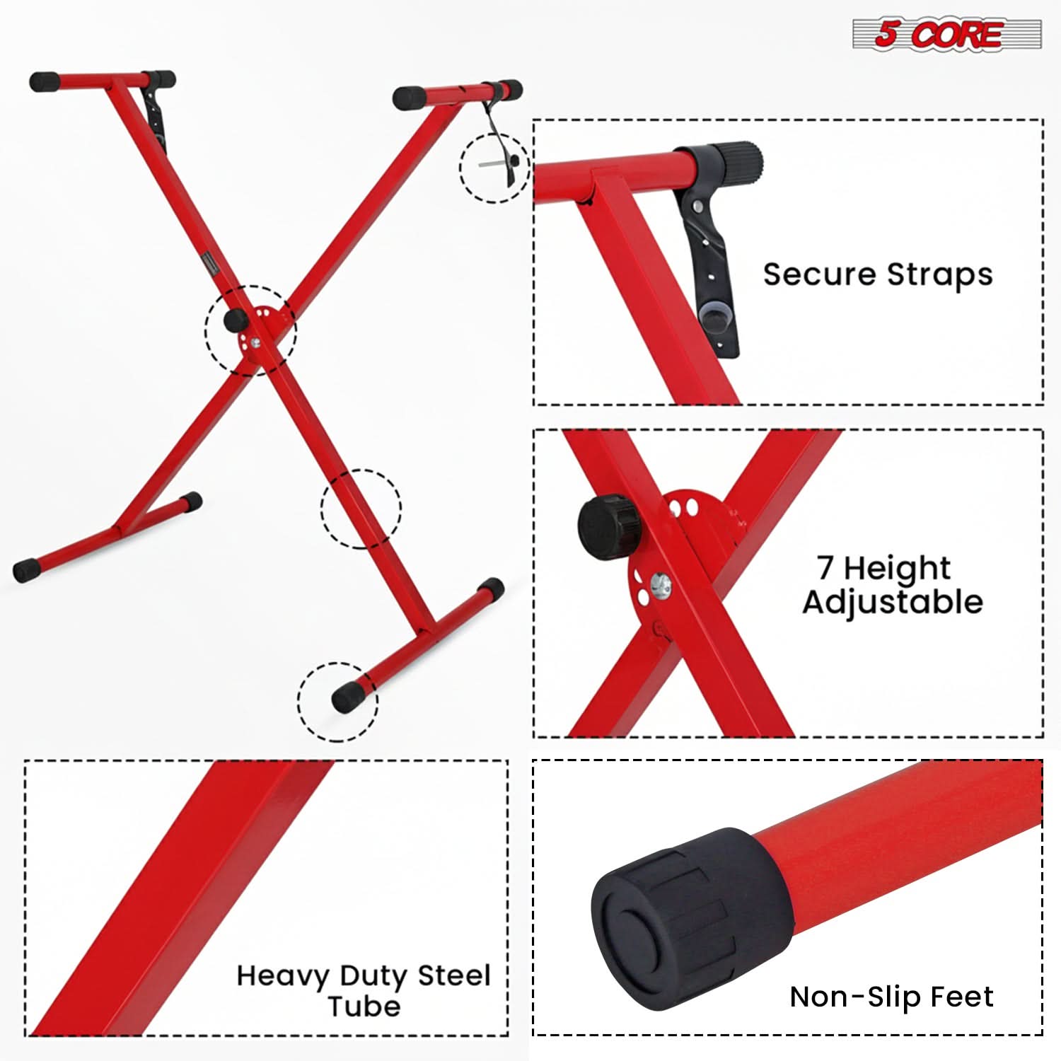5 Core Keyboard Stand X Shape Height Adjustable Foldable Portable Key Board DJ Controller Stands-4
