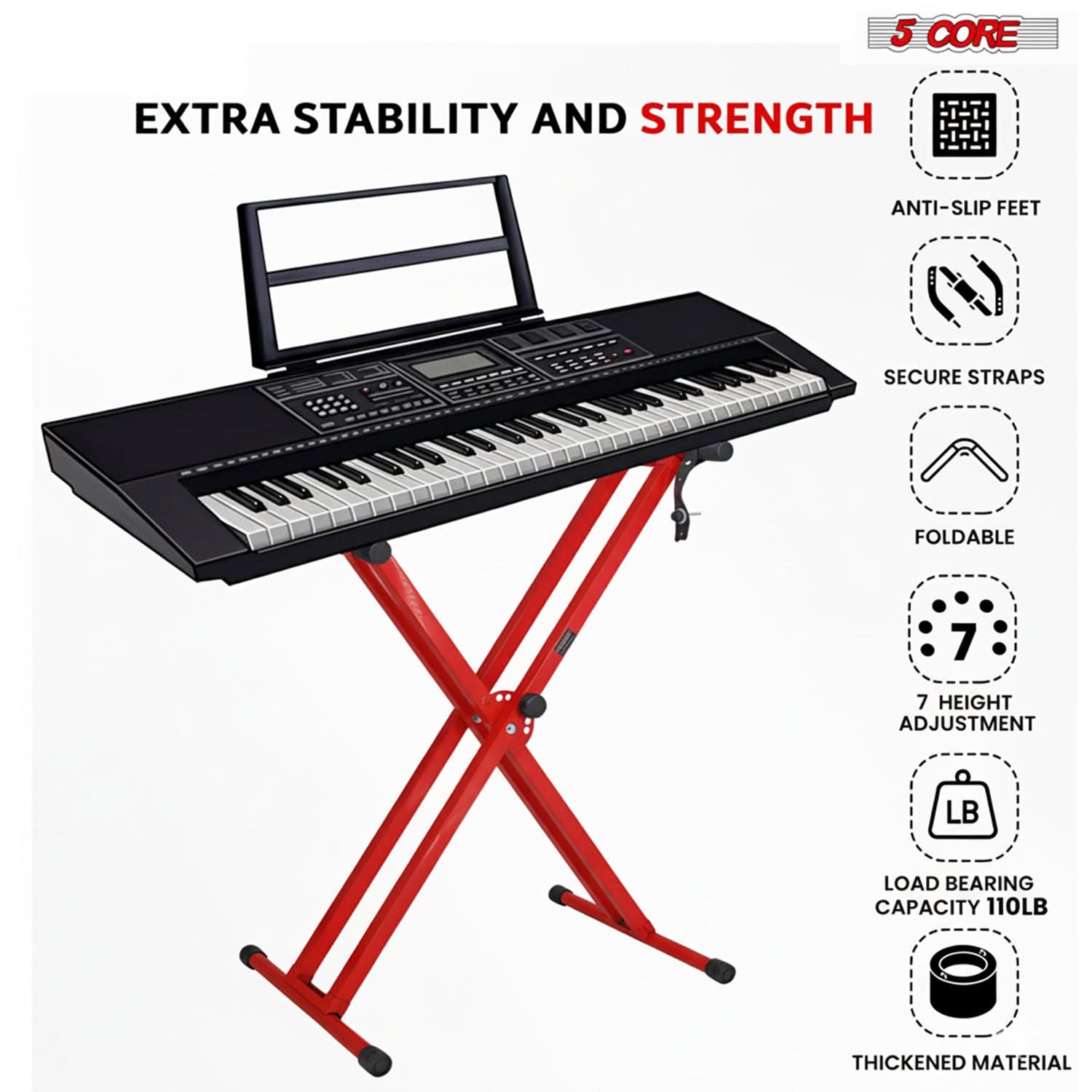 5 Core Keyboard Stand Dual X Shape Adjustable Foldable Portable Key Board DJ Controller Stands-4